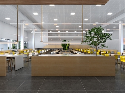 现代食堂 现代食堂 员工餐厅 食堂档口 餐桌椅 绿植卡座