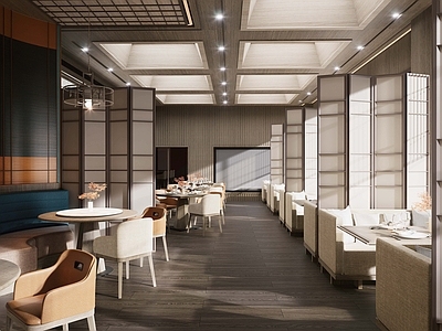 新中式现代酒店建筑 新中式酒店餐厅 酒店餐厅 餐厅大堂 用餐区