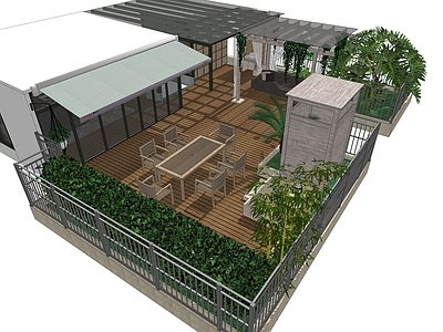 现代新中式屋顶花园 屋顶花园 景观庭院
