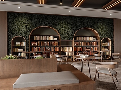 现代意式图书馆 图书室 现代 原木 极简 咖啡图书