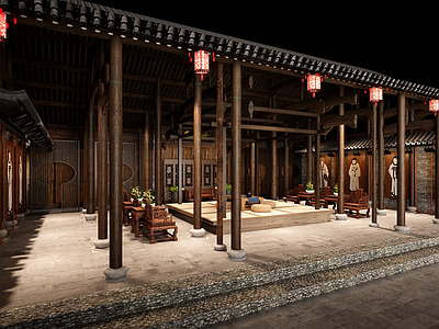 中式复古四合院 中式新中式四合院 宗祠 明清四合院 中式祠堂展厅 文化展厅