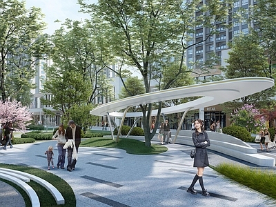 现代口袋公园 口袋公园 街头公园 休闲娱乐区 廊架