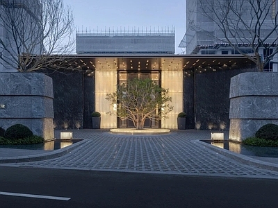 意式轻奢售楼处建筑 宁波天珺豪宅大门 豪宅大门建筑入口 酒店会所入口大门 入口大门建筑景观