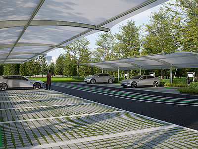 充电桩 现代骑车充电桩 户外汽车充电站 户外停车场 生态停车场 新能源汽车充电站