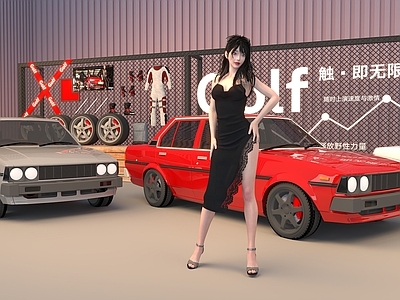现代其他美陈 网红墙 合影墙 美陈打卡区 汽车布置 复古老车