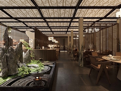 复古中古中餐厅 中餐厅明档 中餐厅 竹编 竹影 餐厅