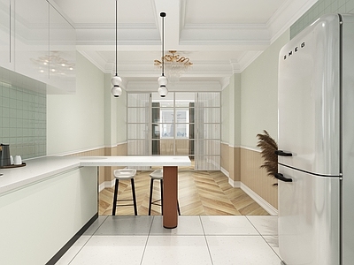 奶油现代公寓 复式公寓 一字型公寓 厨房 奶油风公寓 法式公寓