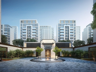 新中式中式高层住宅 中式住宅大门