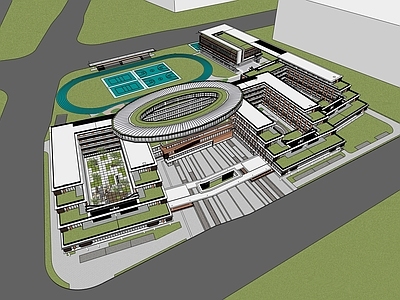 现代学校建筑 学校湖景 教学楼学校 学校操场 九年连读学校
