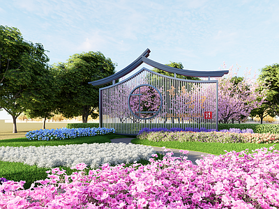 现代其他景观小品 现代城市文化小品 转角格栅文化围挡 文化展示入口景墙 道路岛头文化指示 市政小品