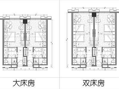 酒店客房 酒店客房平面设计 大床房客房 双层房客房 酒店民宿客房 连锁酒店 施工图
