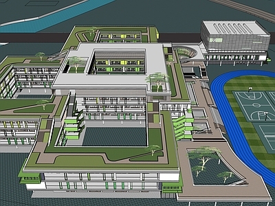 现代学校建筑 教学楼学校 学校操场 现代学校设计 中小学校设计