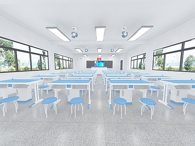 现代教室 实验室 教室 黑板 课桌