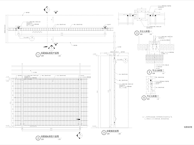景观节点 铁丝防护网 护栏 围墙 施工图
