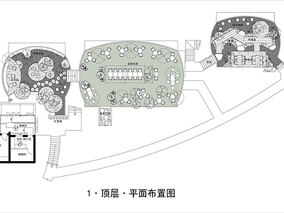 景观平面图 屋顶花园 书吧 平面布置图 施工图