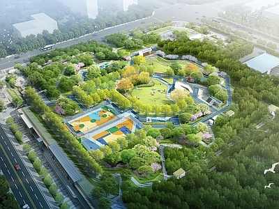 现代简约口袋公园 社区公园 台地公园 儿童活动场 篮球场 网球场