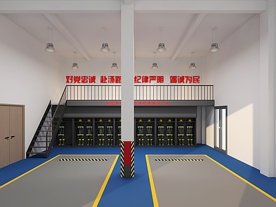 现代党政机关 消防站 车库 消防器材