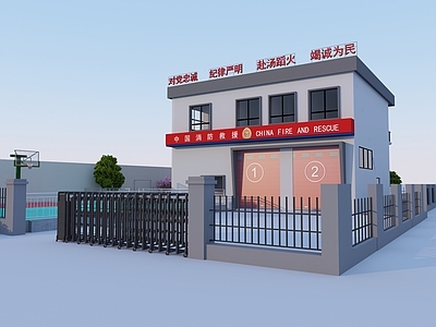 现代其他公共建筑 消防站 电子门 蓝球场