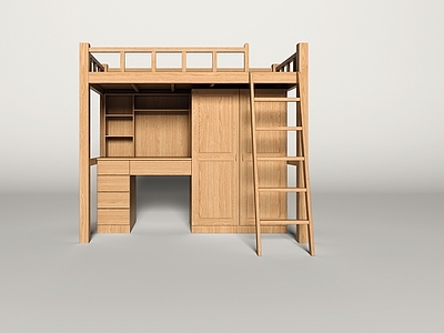 现代原木上下床 实木床 上床下桌床 双层床 皮质床