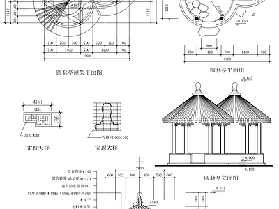 中式亭子图库 圆套亭 双圆亭子 施工图