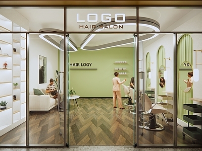 现代奶油理发店 现代奶油风发廊 理发店 美容美发 商场发廊店铺