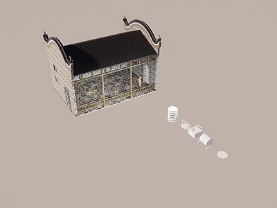 中式中古古建筑 亭子 古亭 制茶工具 古建筑