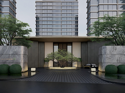 轻奢商业综合体景观 海派度假示范区 豪宅小区景观 首开区 入口景观 连廊水院景观