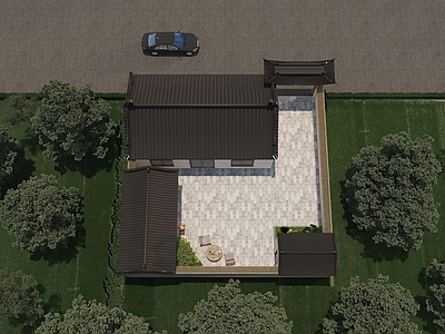 新中式现代四合院 新中式四合院 中式合院 自建房 中式别墅
