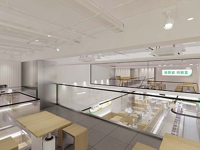 现代简约快餐店 小吃快餐店明档 街边快餐店二楼 门头 就餐区 明档