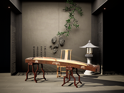 乐器 古筝 中式古筝场景 中式景观小品