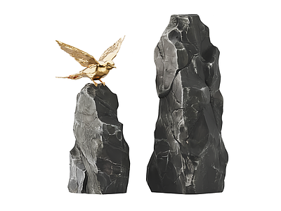 现代石头 景石 条石 黑山石 惊鸟