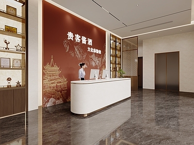 现代新中式其他商业空间 现代烟酒店展厅 酒店大厅