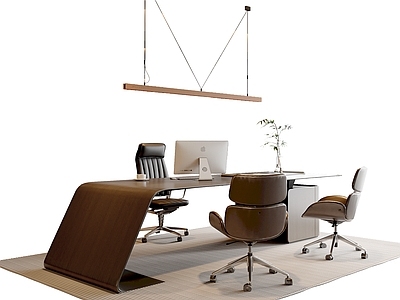 现代办公桌椅 吊灯 办公桌椅组合 办公用品 老板椅 办公摆件