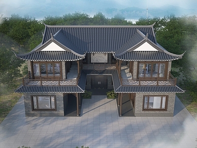 新中式中式四合院 四合院 三合院 自建房 两层别墅