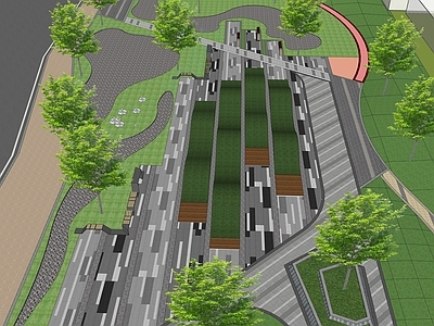 现代景观公园 城市街角公园 曲线