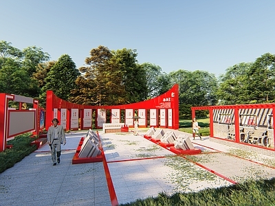 现代新中式广场景观 现代红色文化广场 红色文化广场 文化长廊 党建文化广场