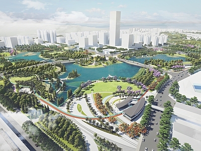 现代极简滨水景观 带状公园 滨水公园 滨海公园 城市更新
