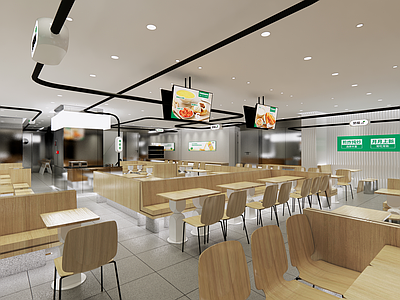 现代简约快餐店 小吃快餐店明档 街边快餐店二楼 就餐区 自助区