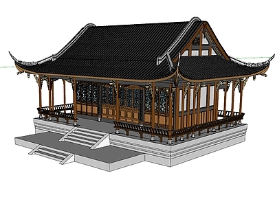 中式古建筑 水榭 亭子 古建筑