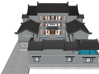 中式禅意四合院 四合院 古建筑 中式结构 仿古建筑