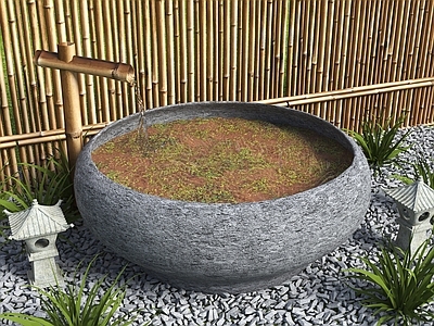 新中式其他景观小品 庭院流水摆件 石臼水景 景观小品 石槽 石臼