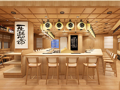 侘寂原木日料店 日料店明档 日式烧鸟店 板前明档 就餐区