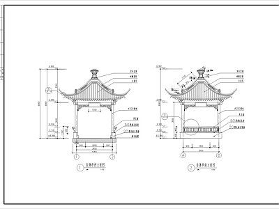 中式亭子 中式仿古四角亭 中式仿古六角亭 中式仿古双亭 施工图