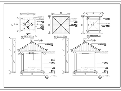 亭子图库 景观亭 四方亭 四角亭 钢筋混凝土四角亭 施工图
