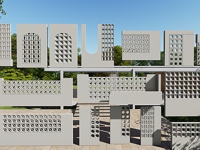 现代欧式别墅庭院 陶瓷镂空砖景墙围