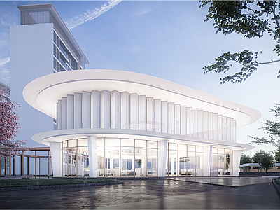 现代小区建筑 示范区 水滴概念 落客区景观 示范区入口 玻璃盒子