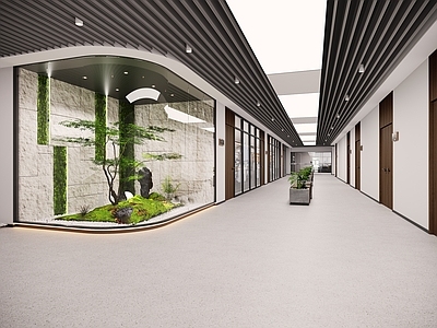 现代其他办公空间 植物端景 办公室过道