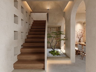 侘寂中古楼梯间 民宿楼梯间 侘寂楼梯间 开放楼梯间 禅意楼梯间 别墅楼梯