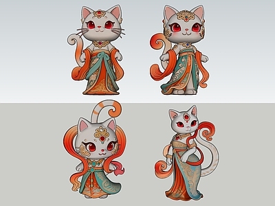虚拟人物 猫 卡通人物 现代雕塑摆件