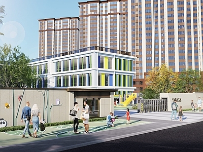 现代教育校园景观 幼儿园景观 幼儿园校区 校园景观 小学校园景观